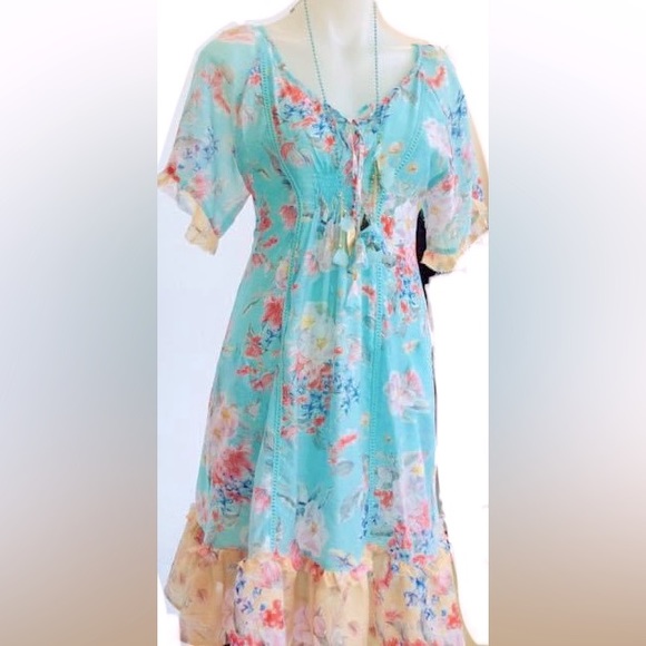 LULA SOUL Oasis Aqua Turquoise Floral Kaftan Dress - Picture 5 of 10